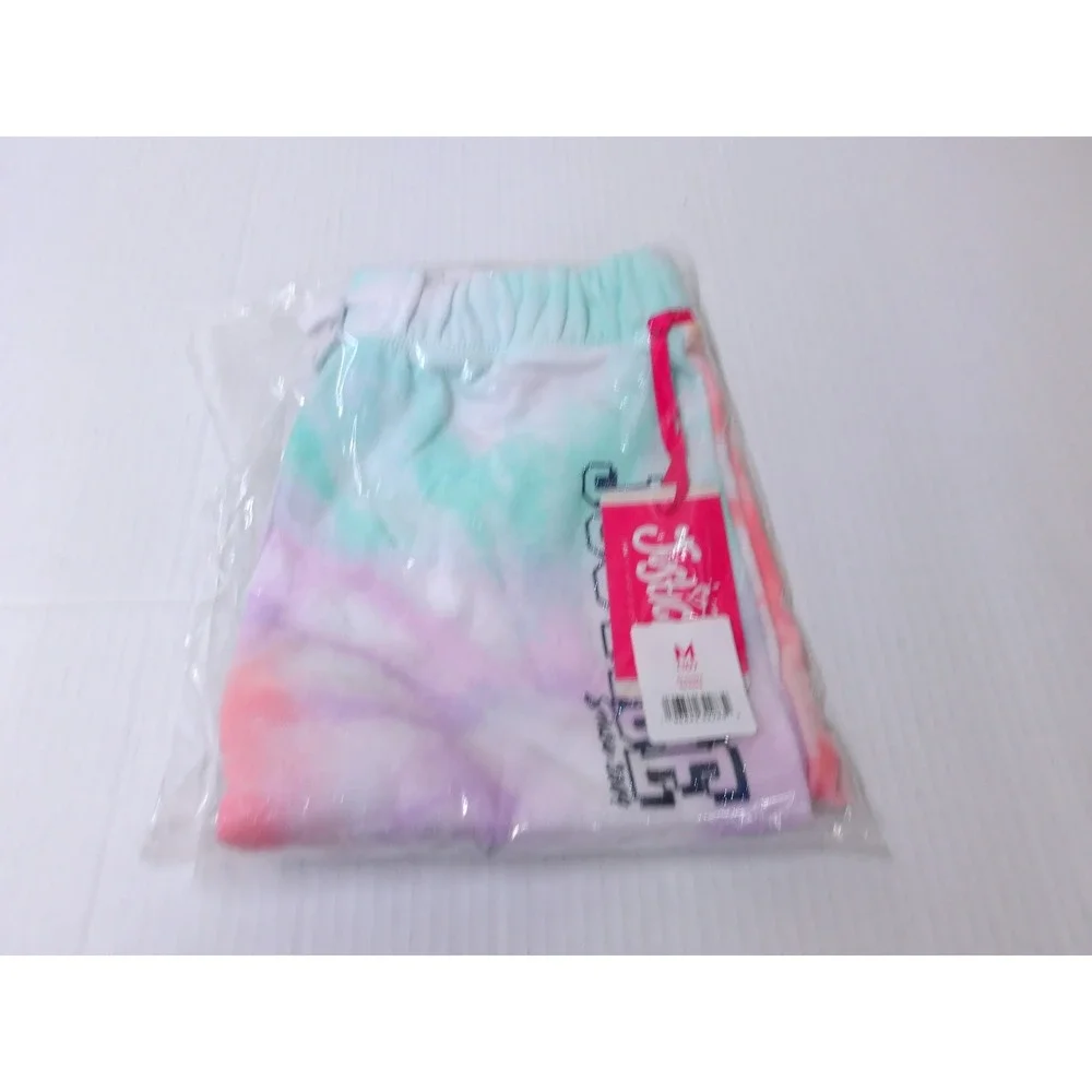 Justice Girls Tie Dye Fleece Shorts Pastel Glitter Logo NWT Size 10‎ / #26585